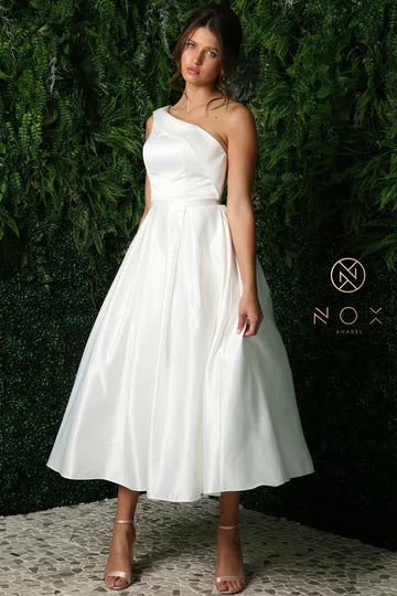 Nox Anabel White JE931W short Formals – Formal line A Slipper One Glass Wedding Shoulder Dress