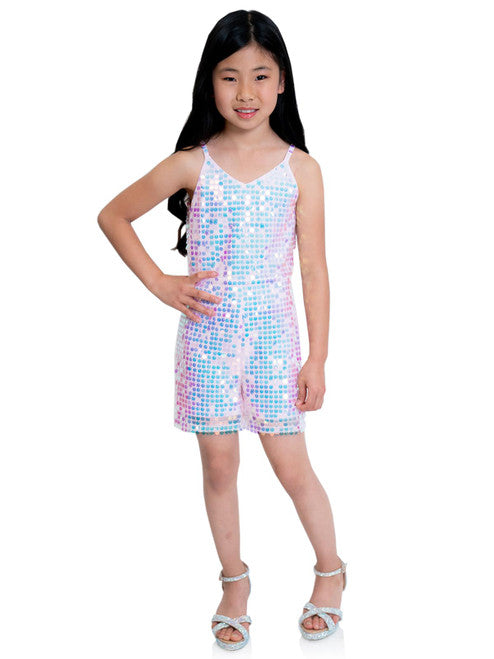 Marc Defang 5002 Pink High Low Sequin Girls Pageant Romper Layered  Detachable Overskirt