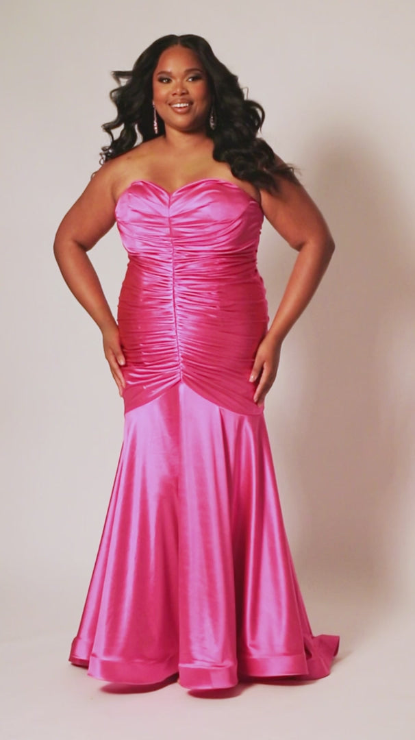 Sydneys Closet SC7364 Long Fitted Plus Size Prom Mermaid Dress Satin S Glass Slipper Formals