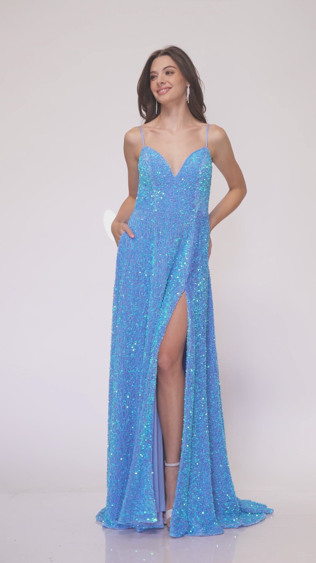 Abby Paris 90247 A Line Velvet Sequin Ballgown Prom Dress Maxi
