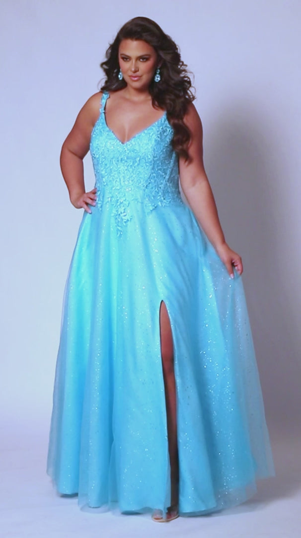 Sydneys Closet SC7384 Long Prom Dress Plus Size V Neck A-Line Tulle Sc –  Glass Slipper Formals