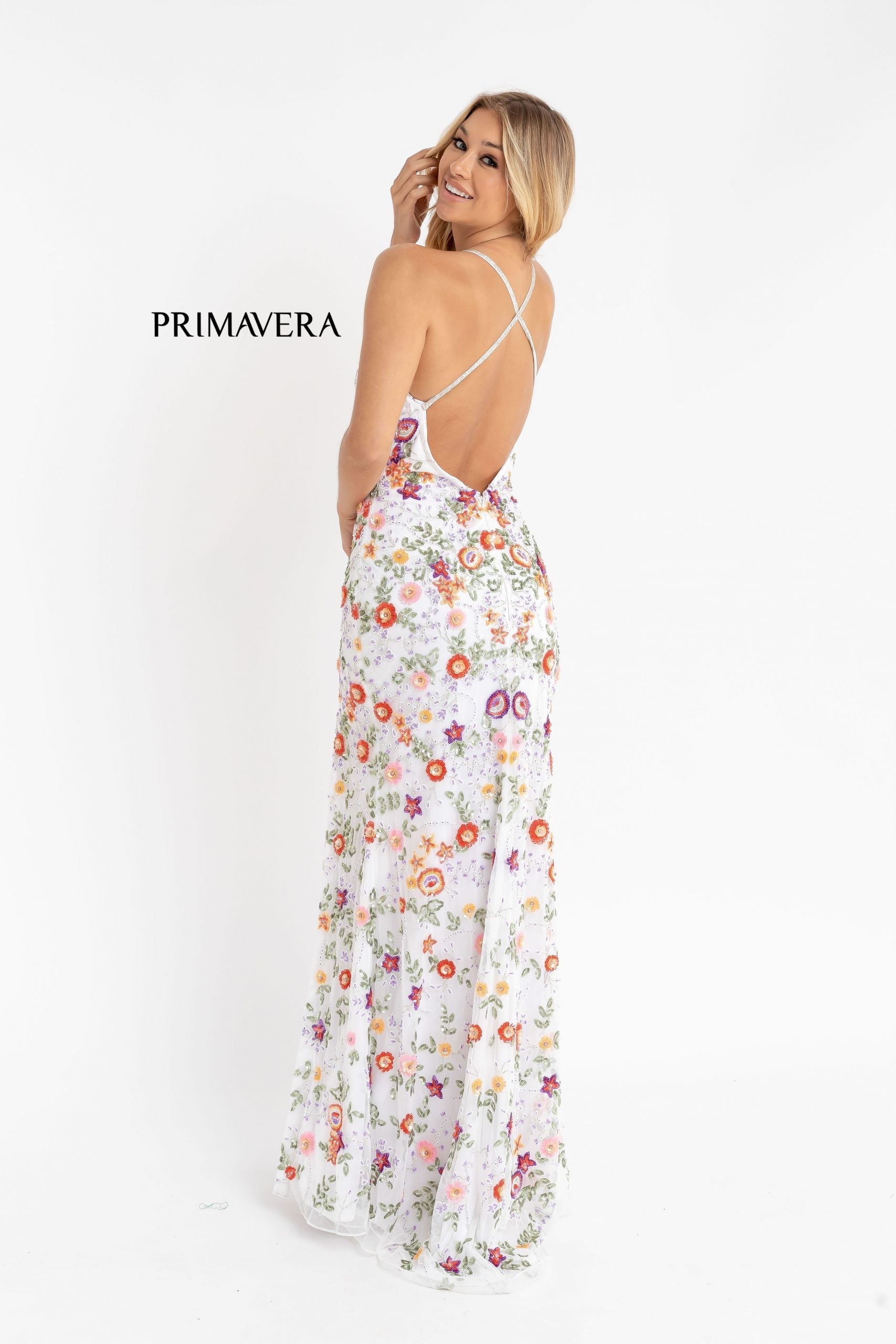 Primavera Couture 3073 Prom Dress Long beaded floral print evening