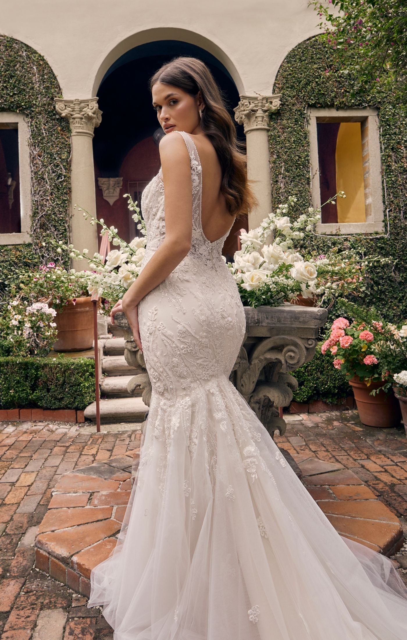 THICK STRAP LOW BACK LACE WEDDING GOWN - Dave & Johnny