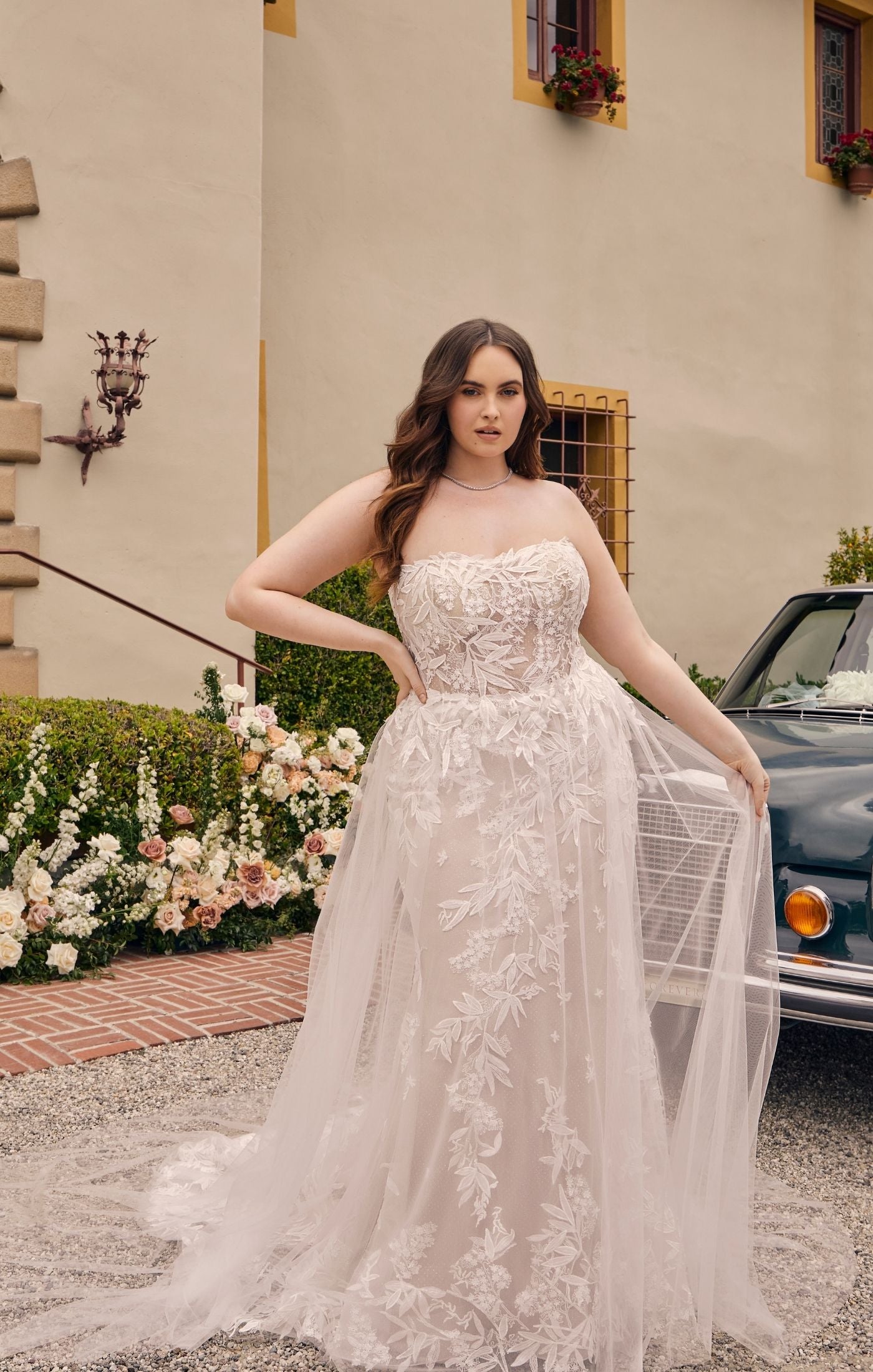 Casablanca Bridal 2548 Jacqueline A Line Ballgown Off The Shoulder Sheer Floral Tulle Appliques Train Wedding Dress