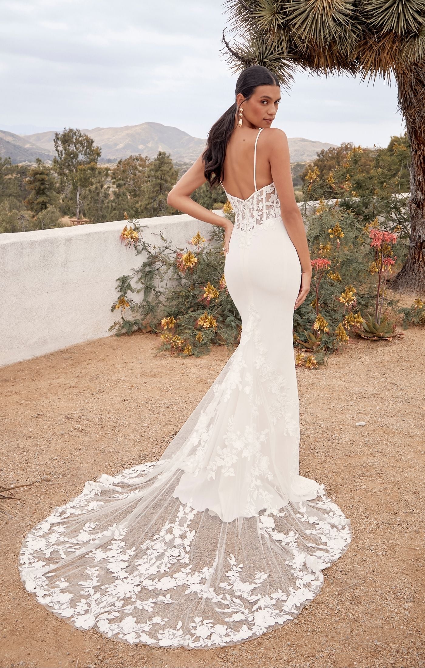 Beloved by Casablanca Bridal BL429 Arizona Wedding Dress Fit And Flare Scoop Neck Spaghetti Strap Floral Lace With Sequin Train Wedding Gown