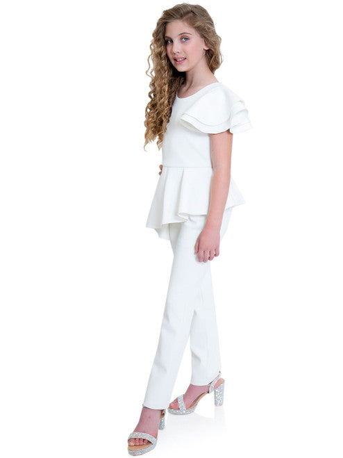 White ruffle skirt clearance jumpsuit