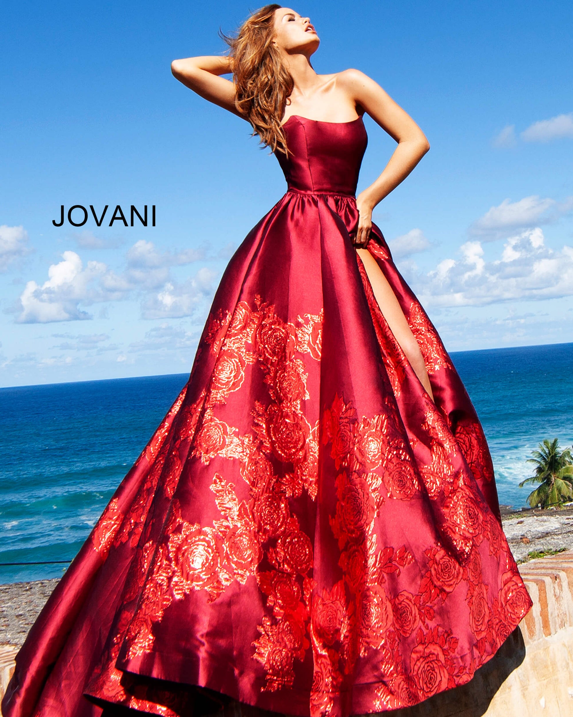 Jovani 02038 Floral Ballgown Long Print Prom Dress Slit Strapless Desi –  Glass Slipper Formals