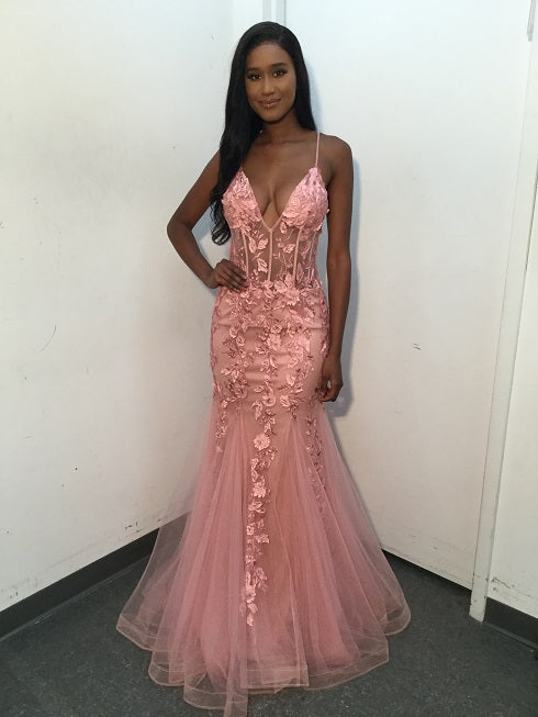 Floral lace hot sale prom dress