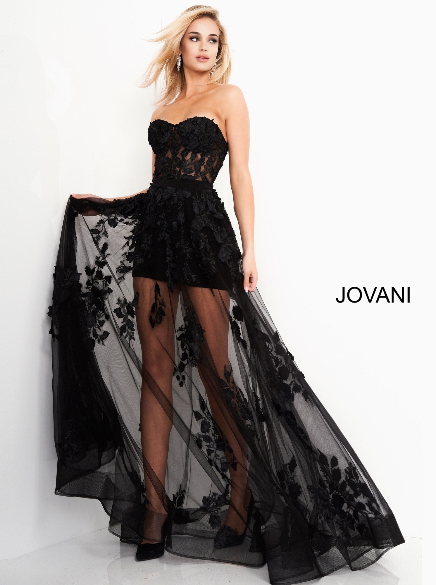 Jovani 02845 Sheer Corset Maxi Skirt Prom Dress Mini Lace Sexy Formal –  Glass Slipper Formals