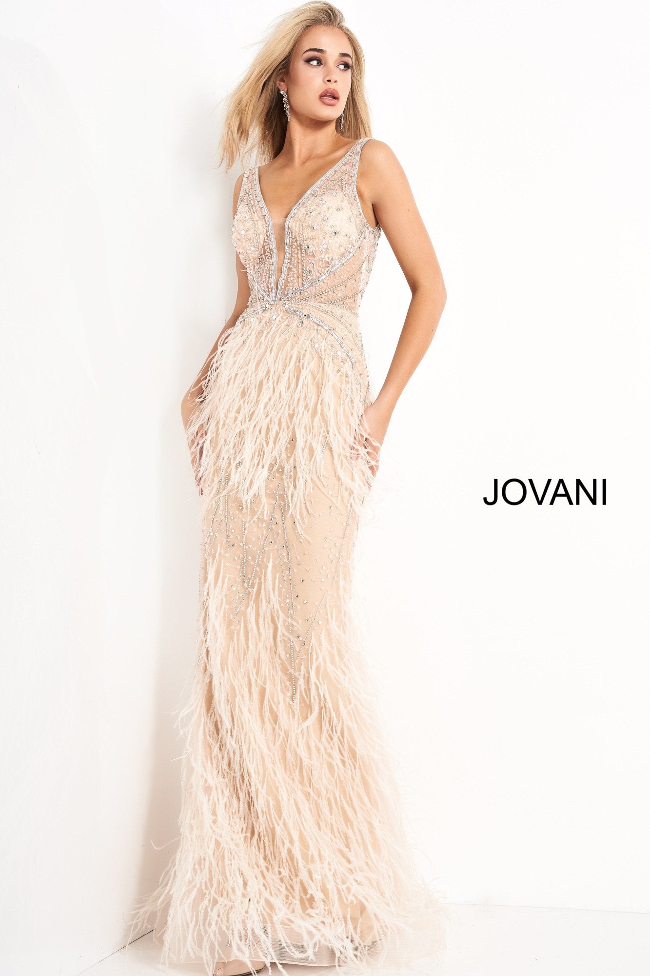 Evening gown with feathered bottom sales