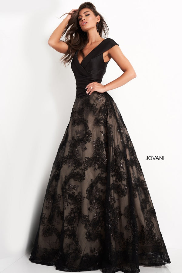 Jovani 03330 Black lace A line Evening Dress Satin Bodice Formal Wear ...