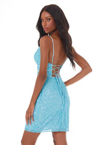 Ashley Lauren 4407 Size 4 sky blue Cocktail Dress sequins v