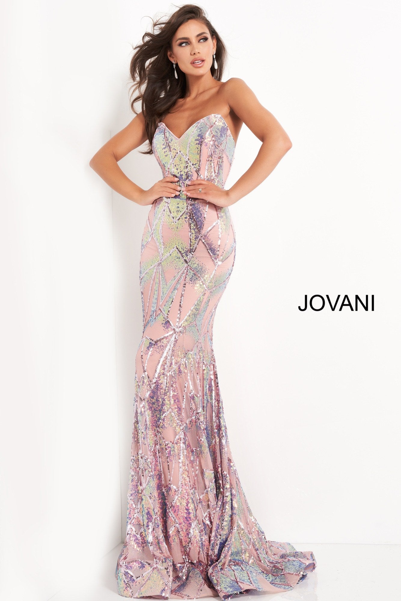 Jovani 05100 sz 8 Pink Fitted Sequin Mermaid Prom Dress Strapless Pageant  Gown