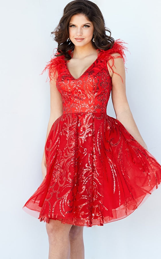 Red store flare dress