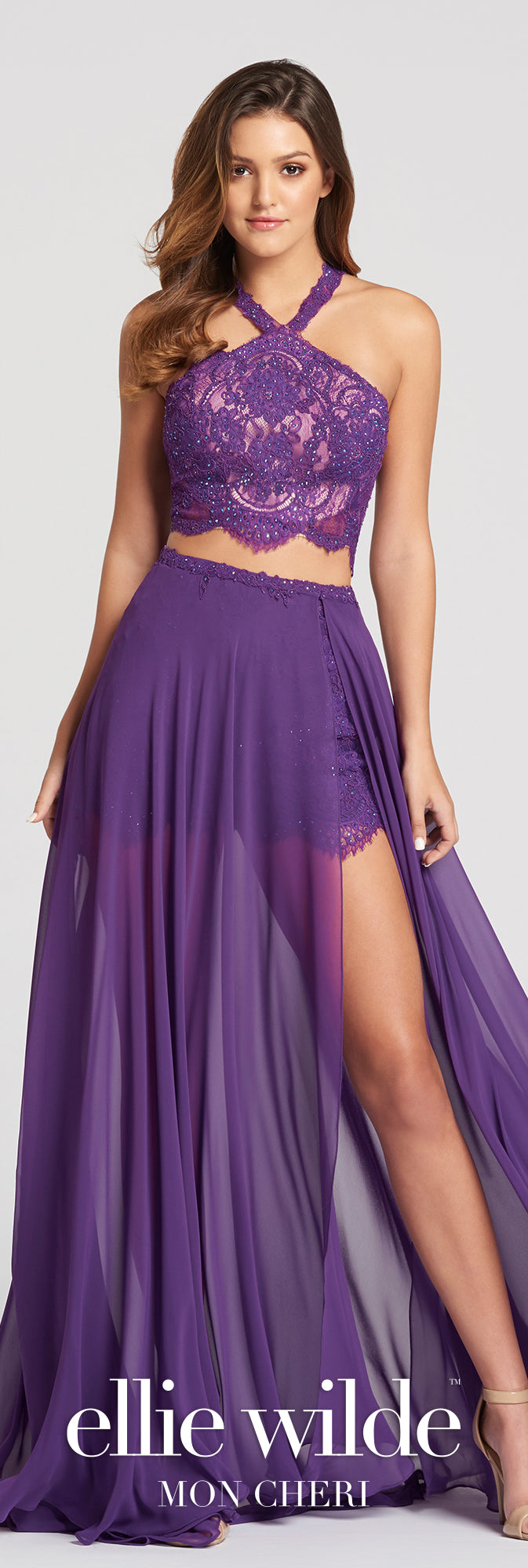 Purple 2 Piece Evening Dresses