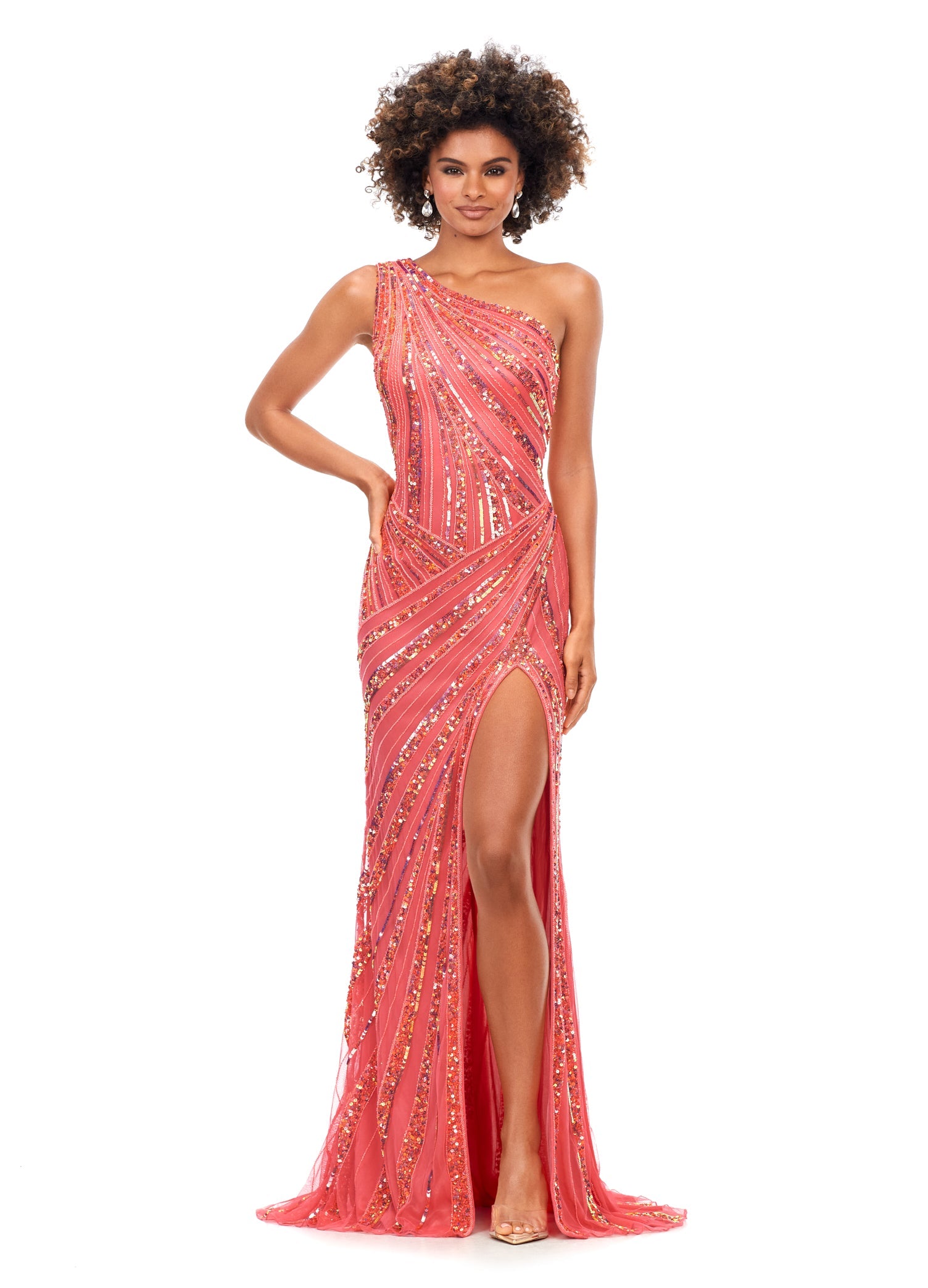 Ashley Lauren 11244 Size 4 Orchid Long Sequin One Shoulder Prom Dress  Formal Slit Gown Corset