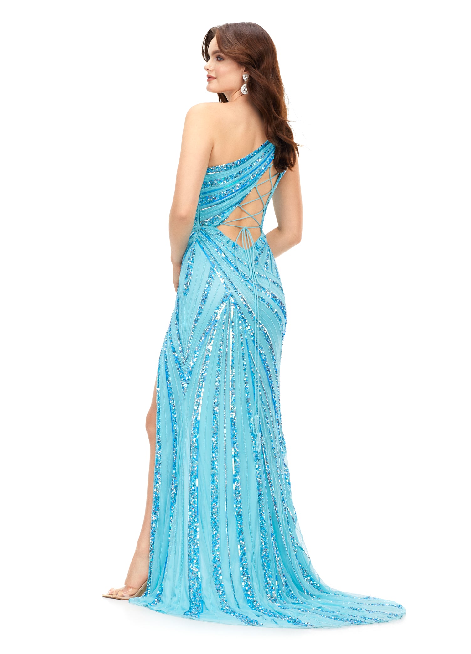 AD 3124 - Glitter Embellished Off The Shoulder Corset Back Prom Gown W –  Diggz Formals
