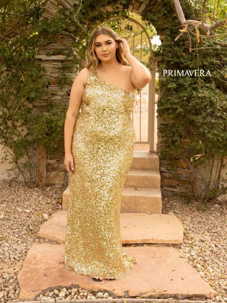 Primavera Couture 14004 Size 22 Gold Long Fitted One Shoulder Sequin P –  Glass Slipper Formals