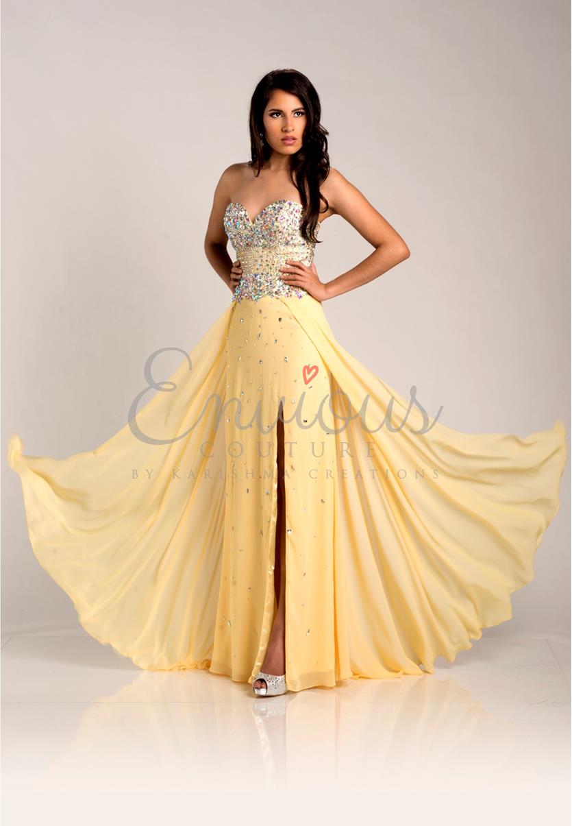 Envious Couture 15211 size 0 16 Yellow A Line Formal Dress Slit Prom Embellished