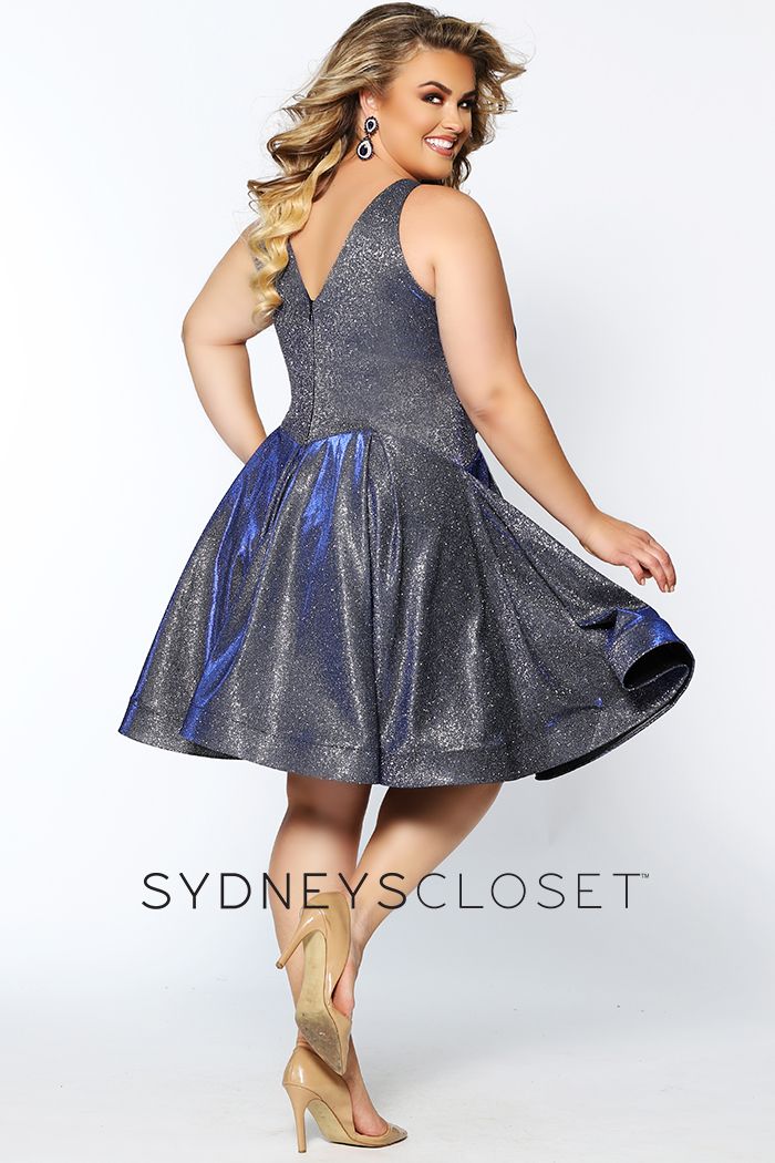 Sydney's Closet SC8100 Cosmic Cobalt cocktail dress plus sized holographic  size 14