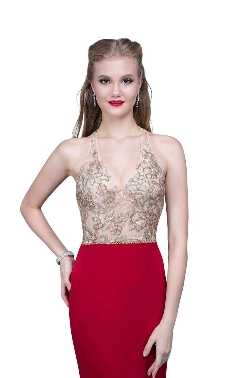 red and gold cocktail dress