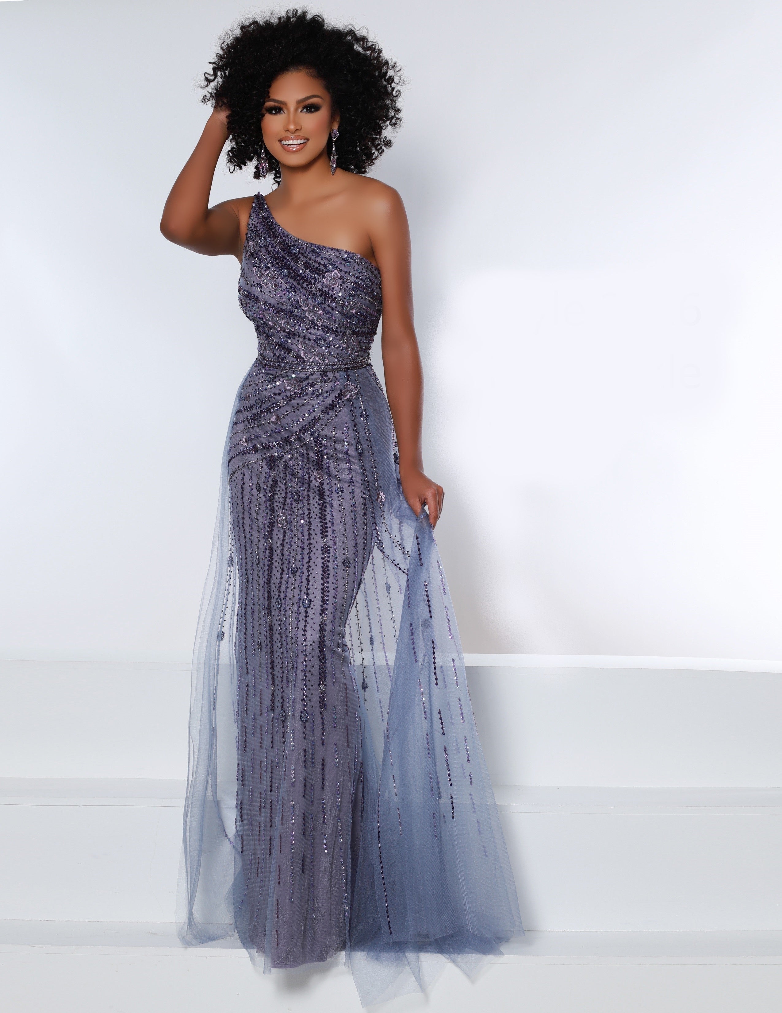 Johnathan Kayne 2416 Size 12 Periwinkle Long One shoulder Formal Embel –  Glass Slipper Formals