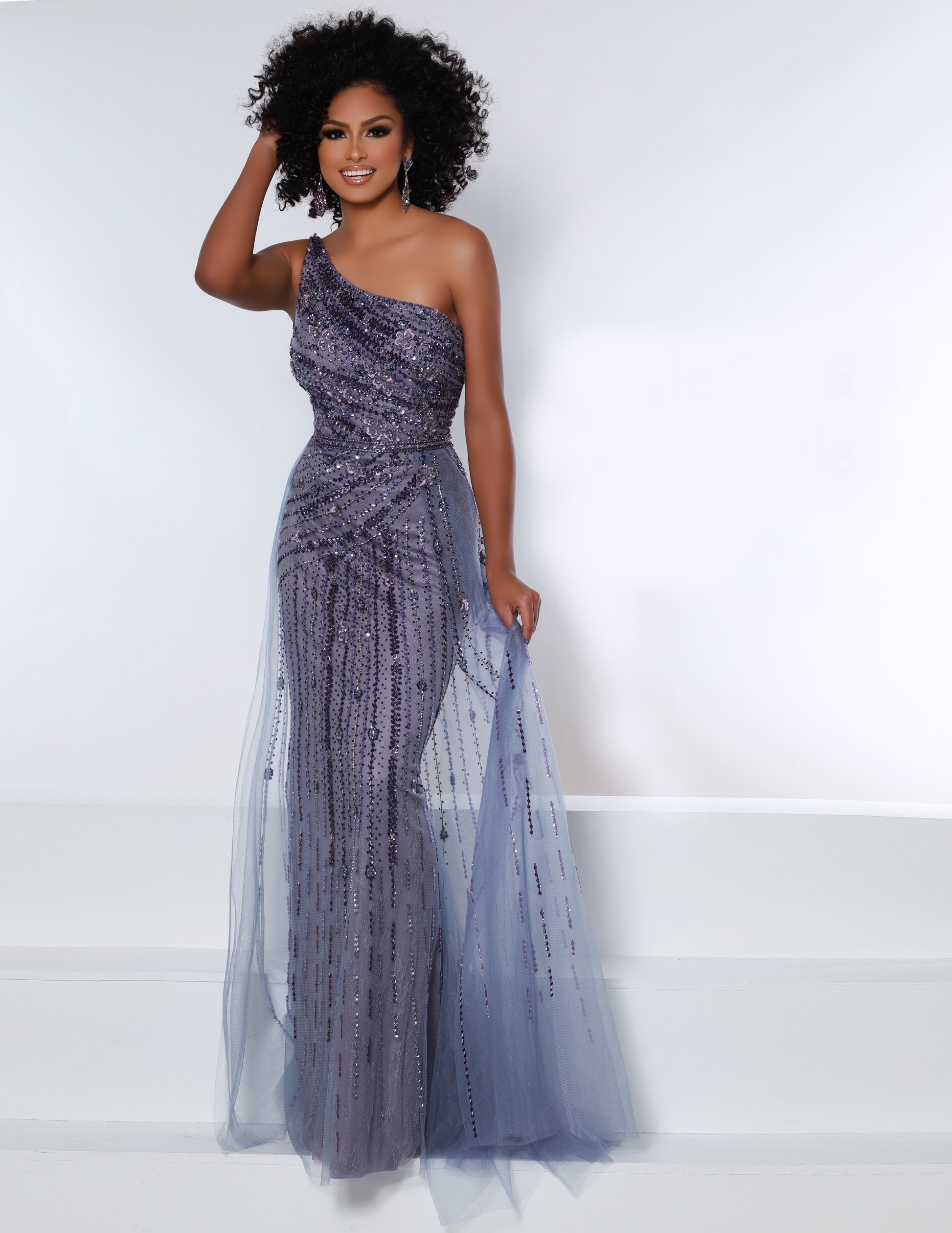 Johnathan Kayne 2416 Size 12 Periwinkle Long One shoulder Formal  Embellished Prom Dress