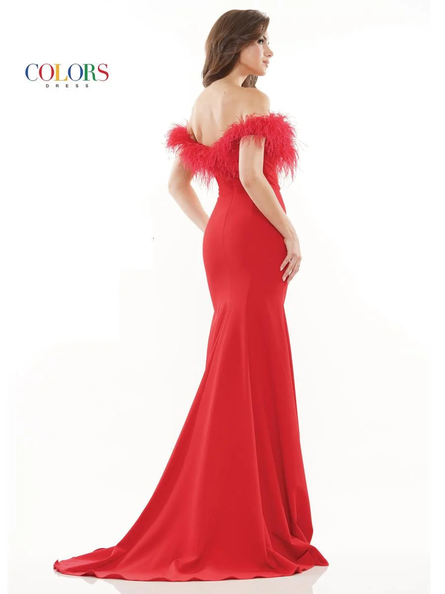 Rred White Feather Evening Dress