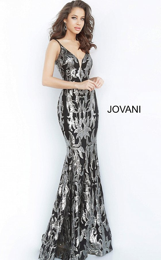 Jovani 3263 Prom Dress Long Fitted Mermaid Sequin Pageant Gown V Back ...