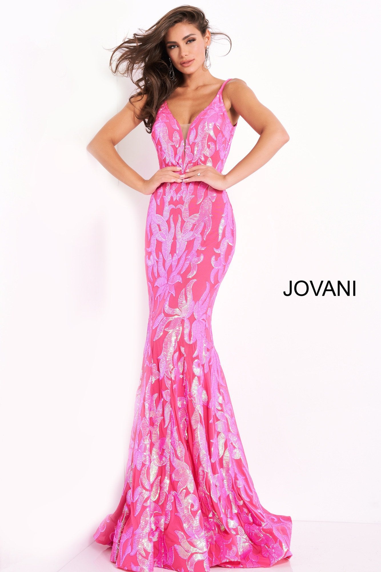 Jovani 3263 Prom Dress Long Fitted Mermaid Sequin Pageant Gown V Back ...