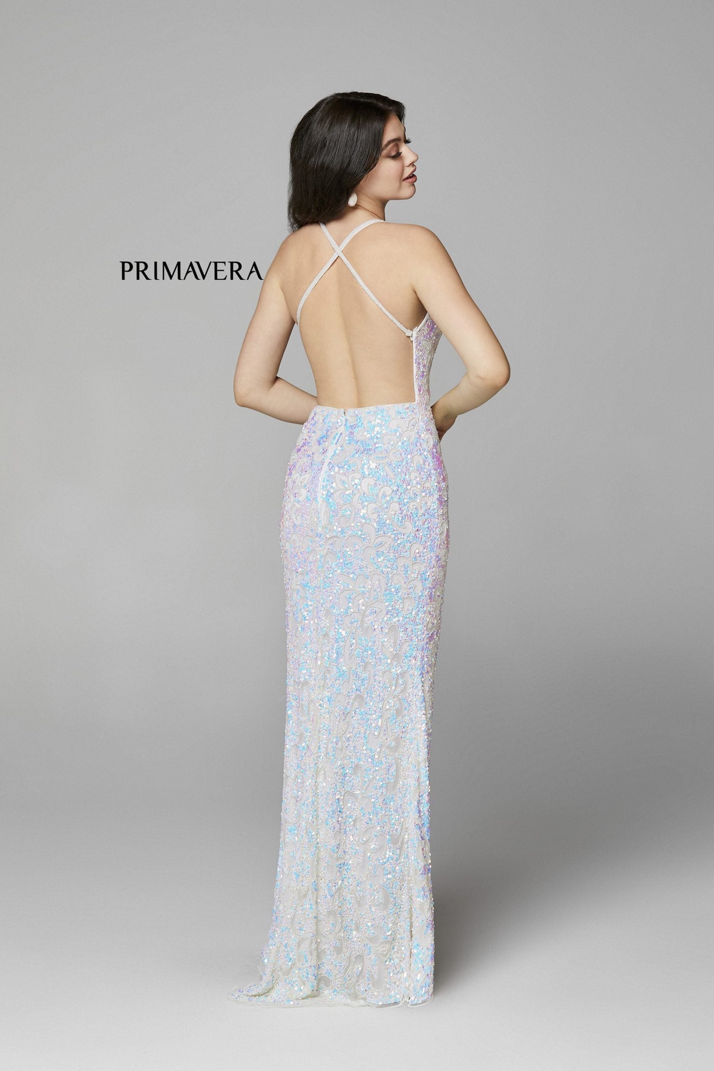 Primavera Couture 3295 Size 2 Neon Lilac Prom Dress V Neckline Sequins Backless Slit Formal Evening Gown