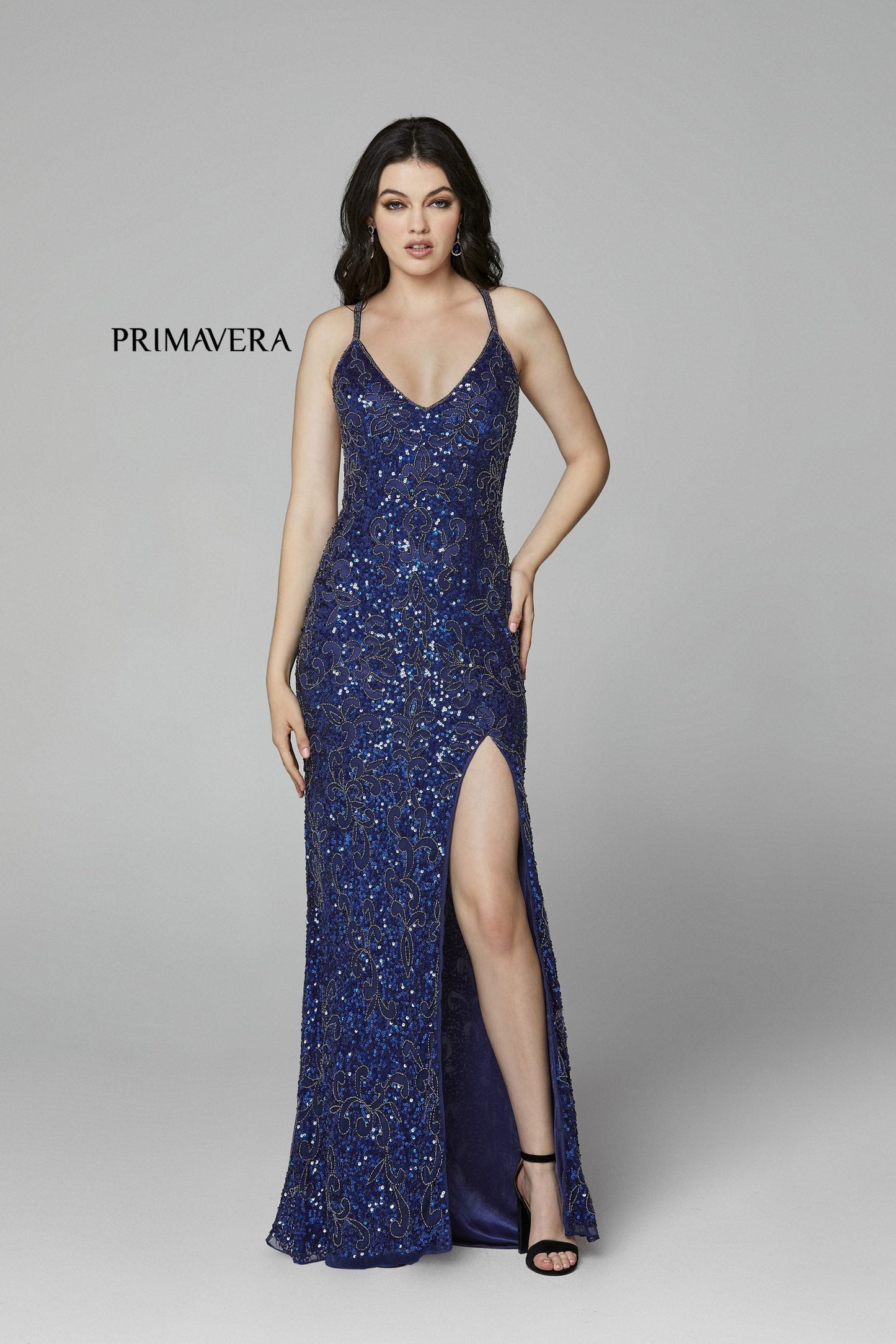 Primavera Couture 3295 Size 2 Neon Lilac Prom Dress V Neckline Sequins Backless Slit Formal Evening Gown