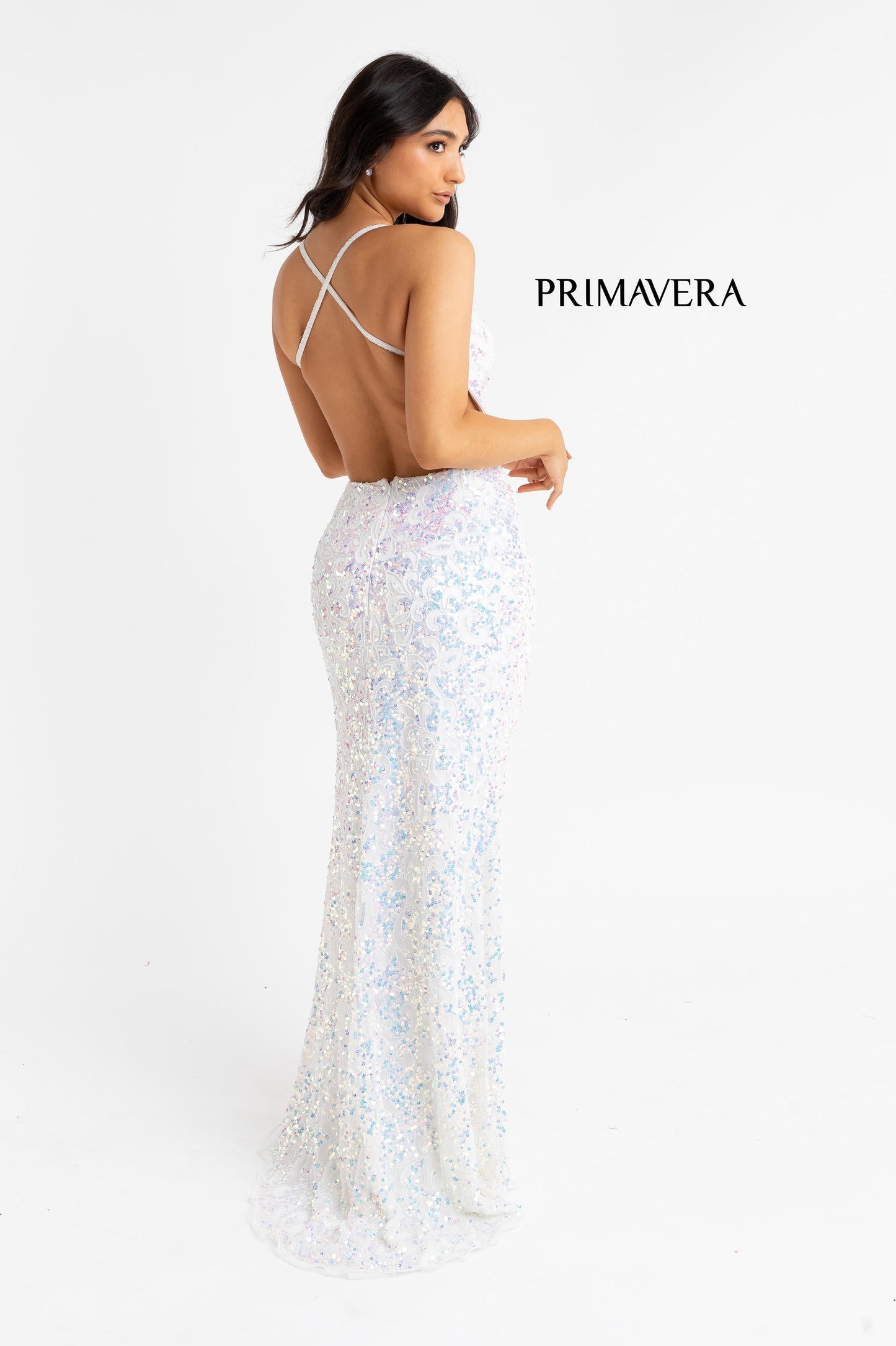 Primavera Couture 3295 Size 000 , 0  Neon Pink Prom Dress V Neckline Sequins Backless Slit Formal Evening Gown