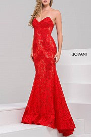 Jovani 37334 Size 12 Black embellished lace prom dress peak point neckline Fitted Mermaid Strapless