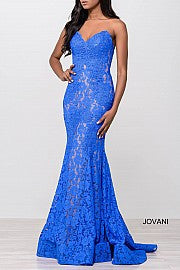 Jovani 37334 Size 12 Black embellished lace prom dress peak point neckline Fitted Mermaid Strapless