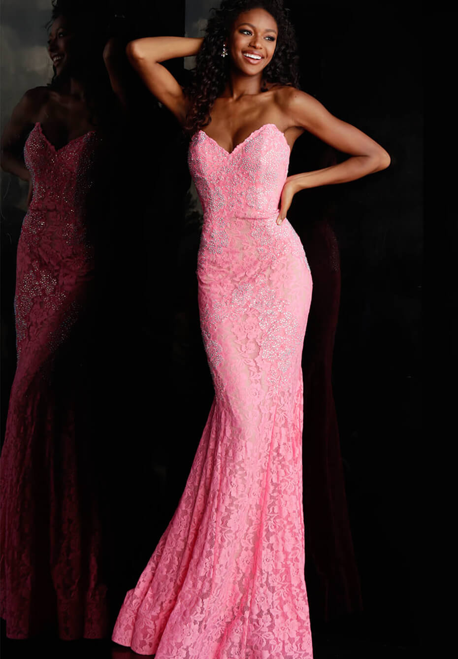 Jovani 37334 strapless embellished lace prom dress Fitted Mermaid
