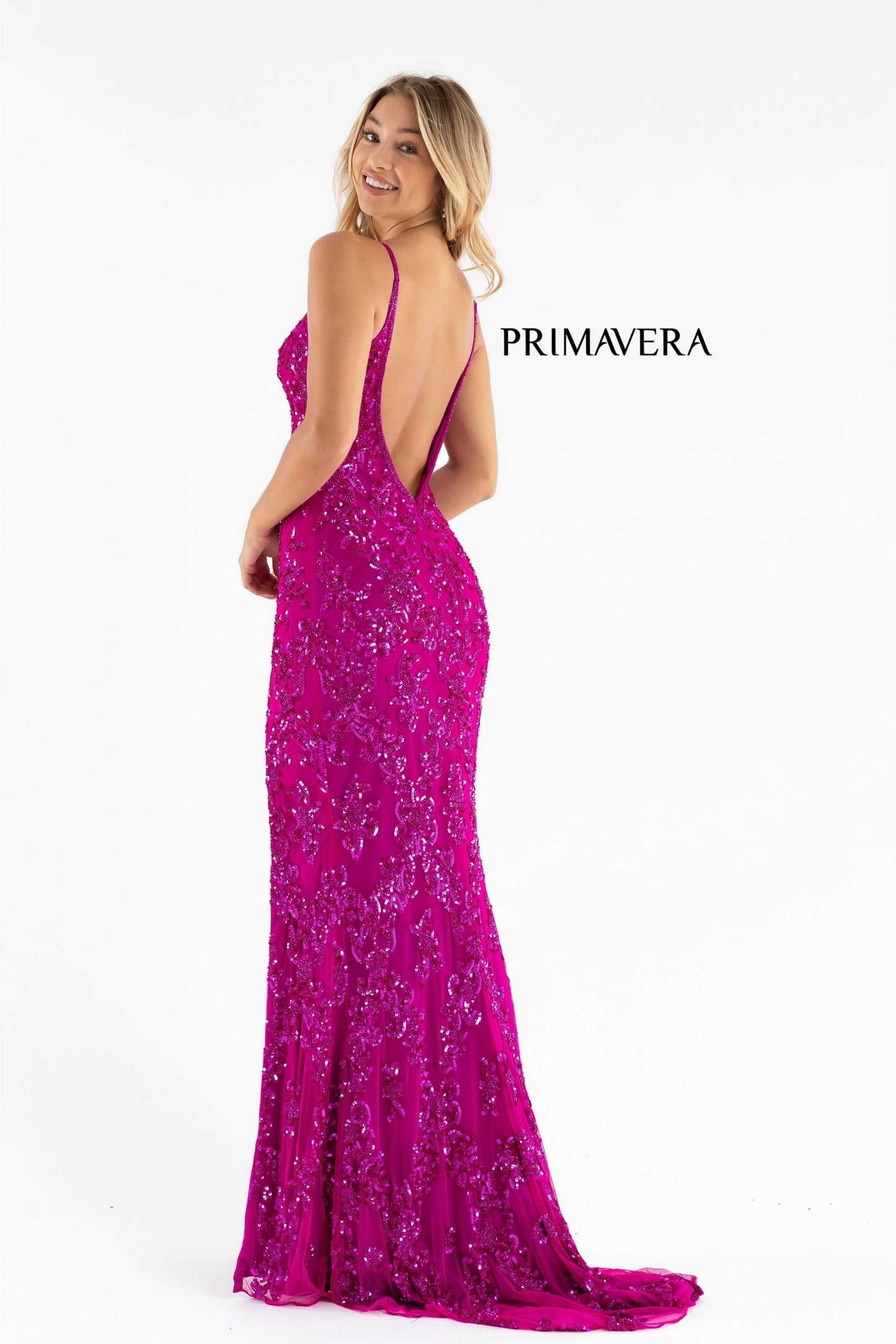 Primavera Couture 3754 Size 18 Purple Prom Dress Sequins V Neckline Evening Gown Backless Slit Train