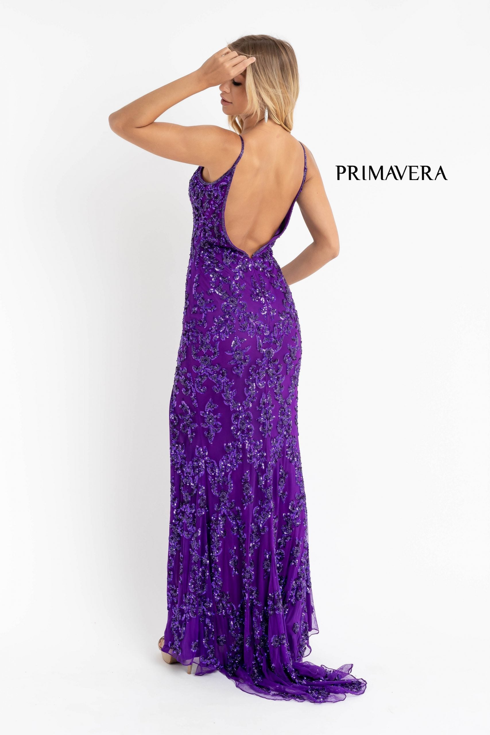 Primavera Couture 3754 Size 18 Purple Prom Dress Sequins V