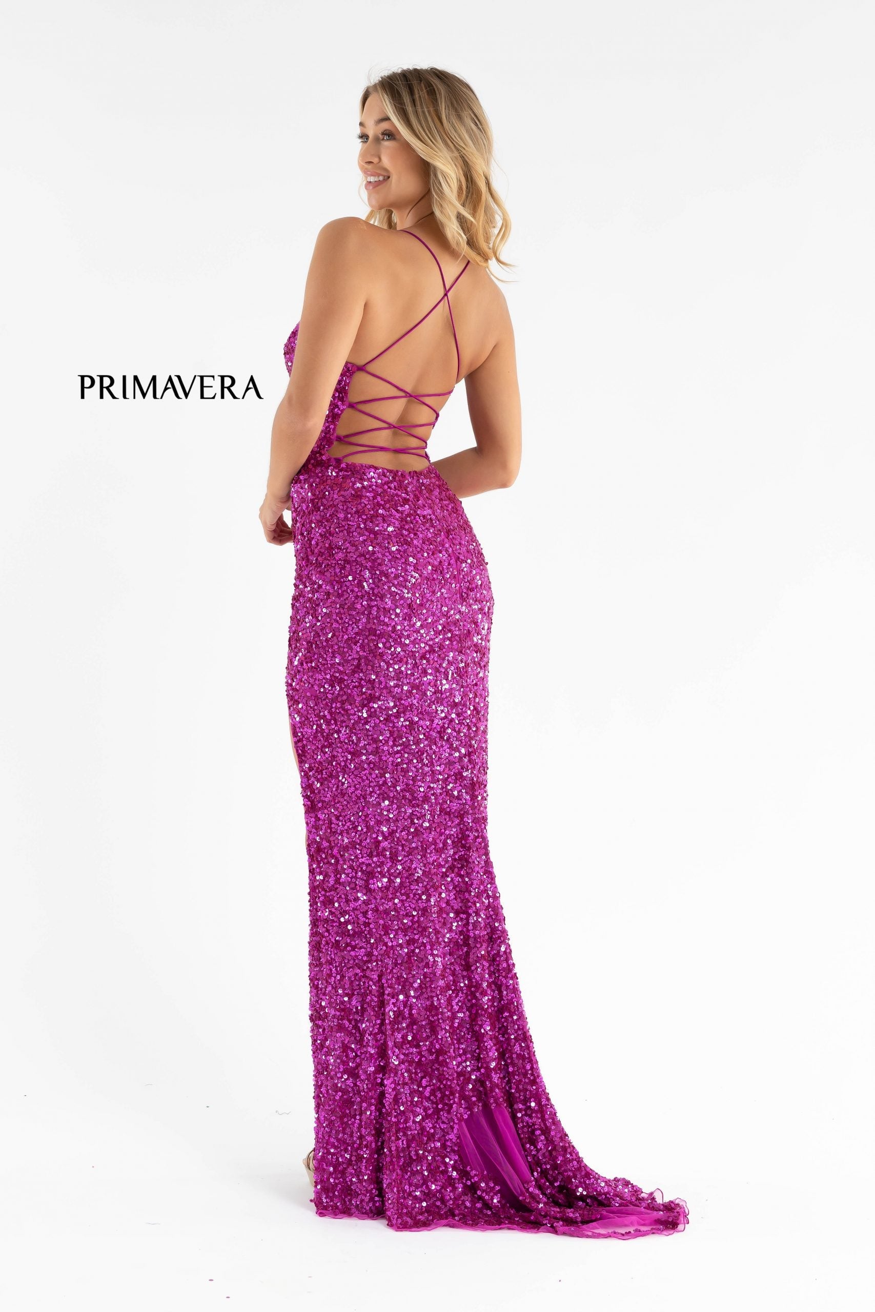 Primavera Couture 3791 Size 14 Purple Prom Dress V Neckline