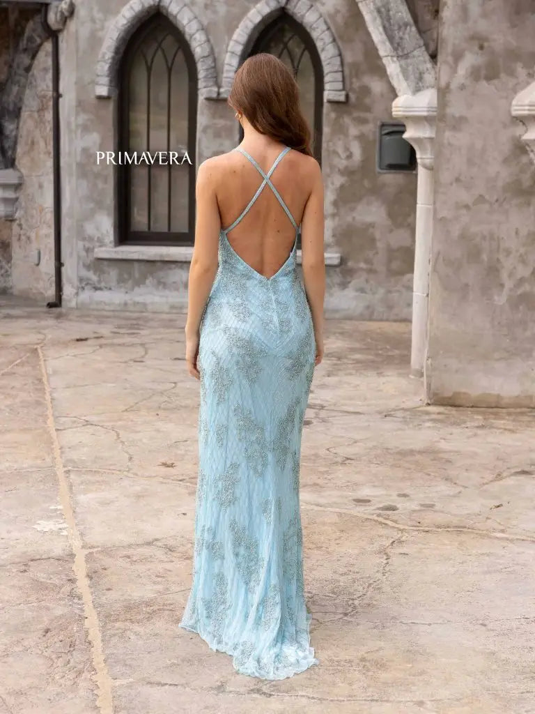 Blue Lace Backless Dress