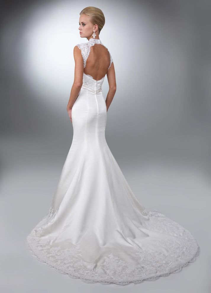 Davinci Wedding Dress 50083 size 4 White satin fit and flare long dres ...