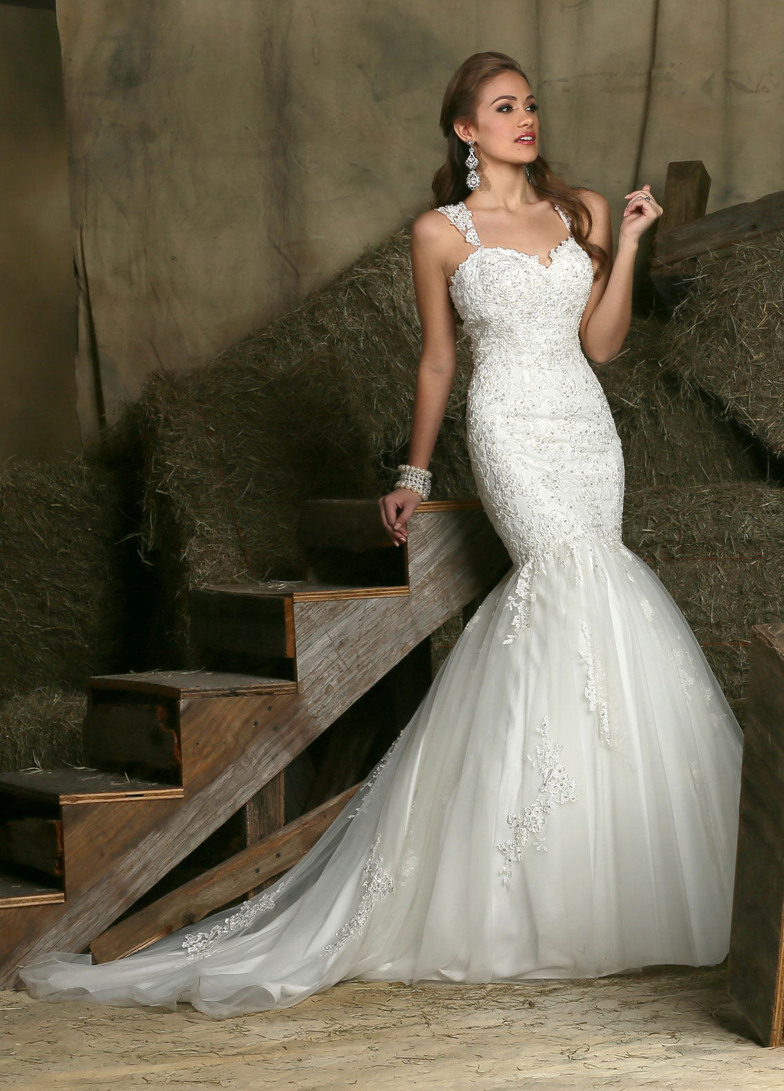 Davinci Bridal 50330 SZ 12 Lace Mermaid Wedding Dress Bridal Gown Shee ...
