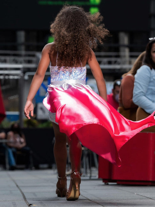 Marc Defang 5033 Size 4 RED Slipper Formals Pageant nec Girls high Glass – Romper sequin Short