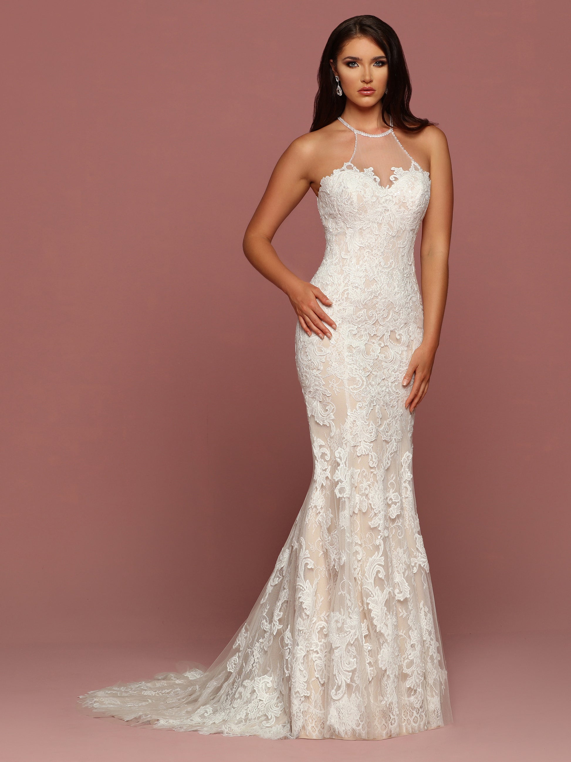 Davinci Bridal 50500 Fitted Sheer Lace Illusion Wedding Dress Keyhole Open  Back