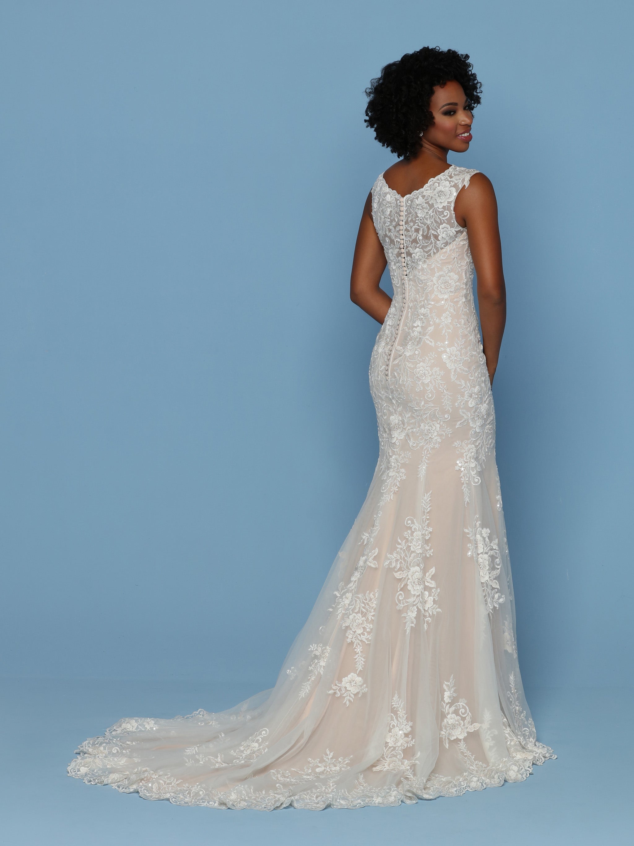 Beaded fit and store flare wedding dress