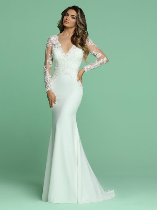 Davinci Bridal 50806 A Line Lace Cape Wedding Dress Sheer Crystal