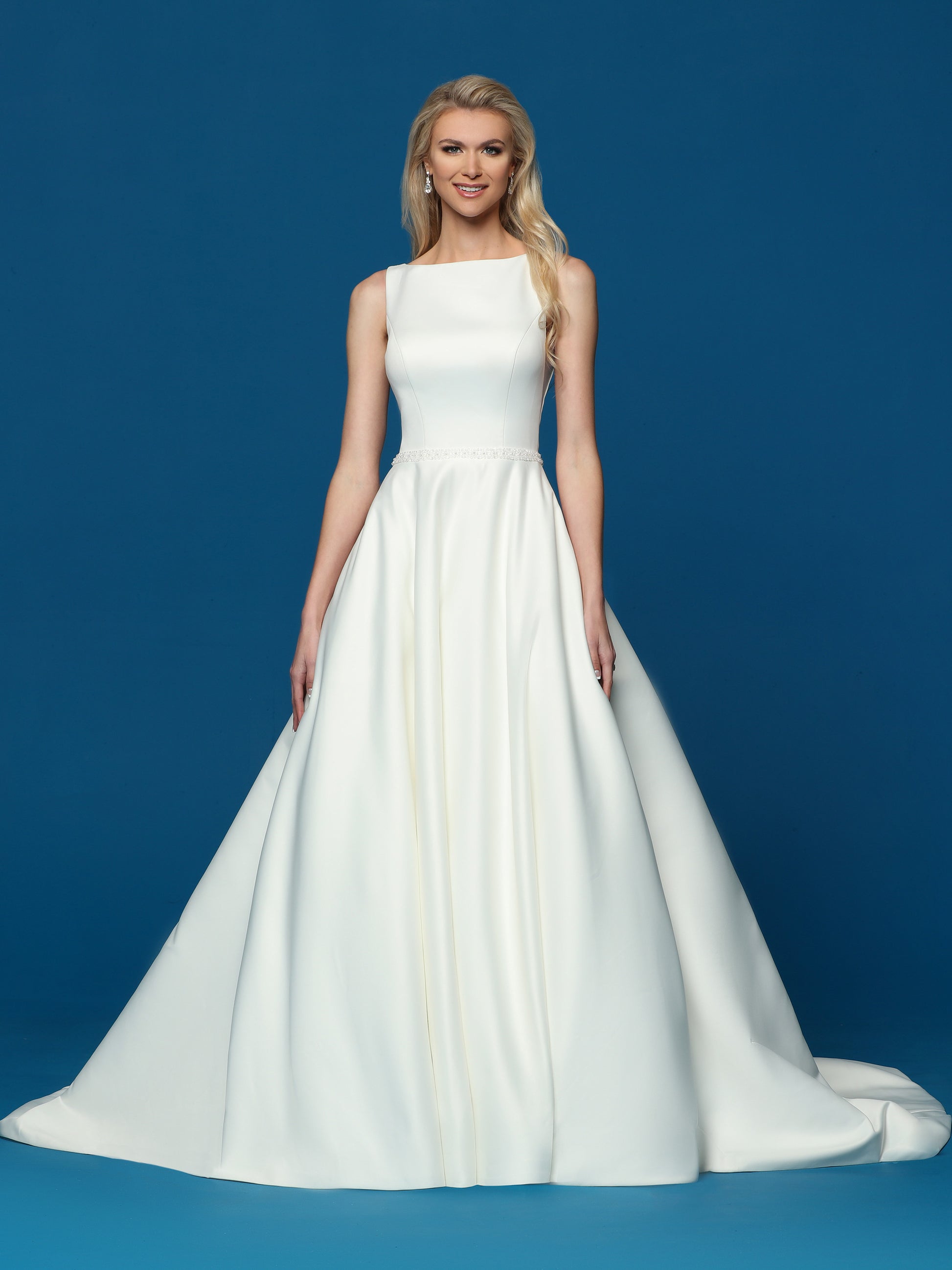 DaVinci Bridal 50768 A-Line Ballgown Floral Lace Deep V-Neck Open Back  Spaghetti Straps Wedding Gown