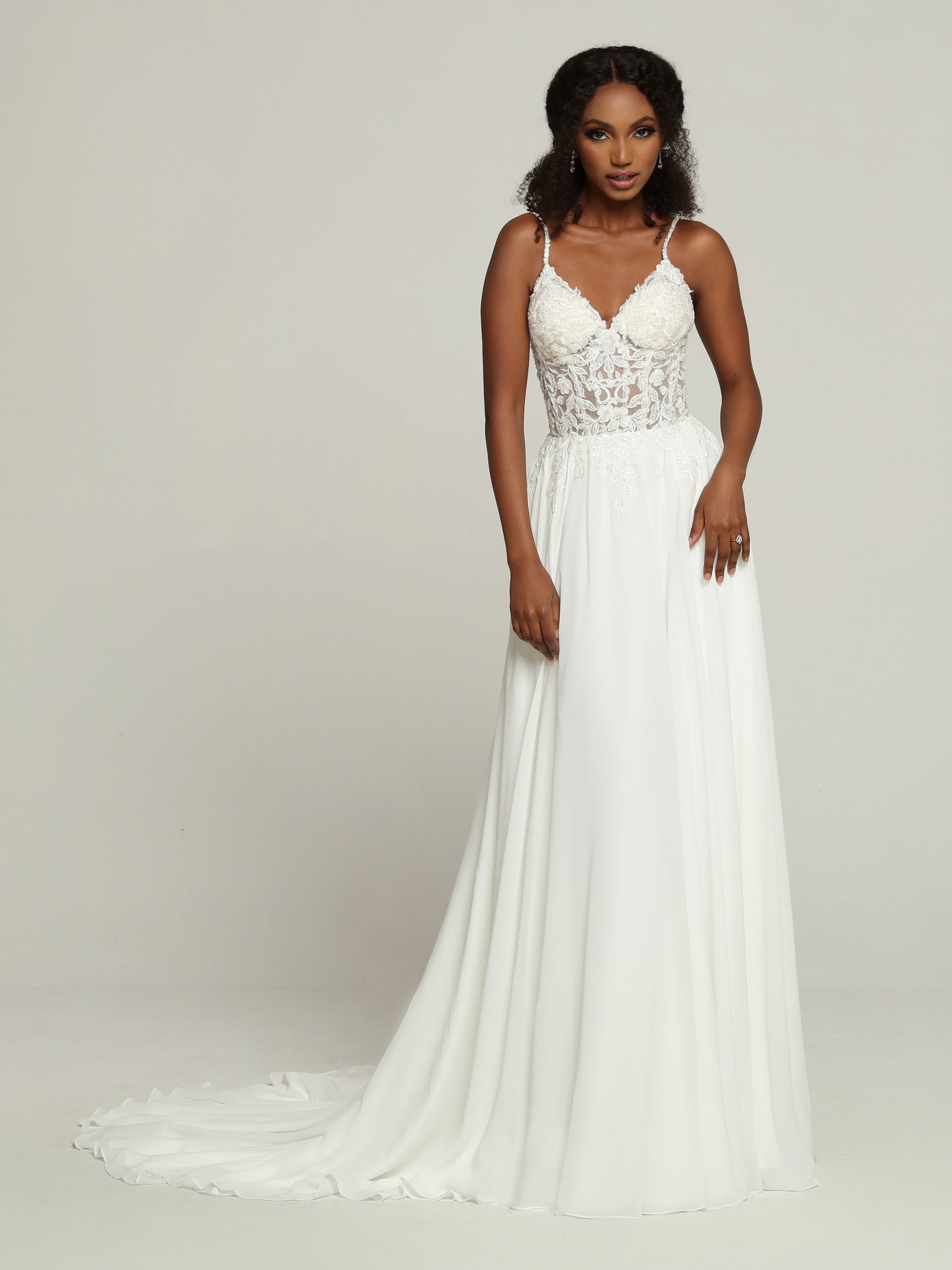Davinci Bridal 50696 Beaded Sheer A Line Wedding Dress V neck Chiffon –  Glass Slipper Formals