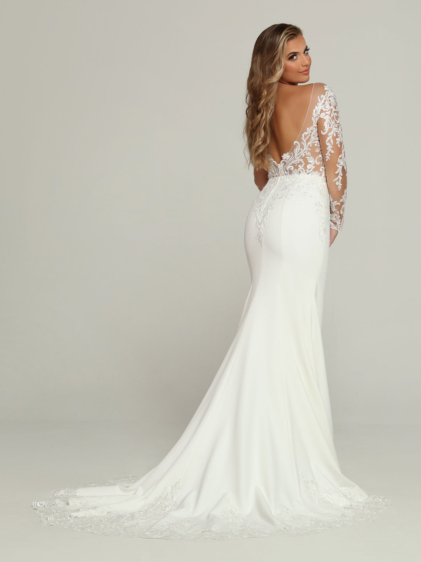 Davinci Bridal 50701 Long Sleeve Sheer Lace Wedding Dress Train off th –  Glass Slipper Formals