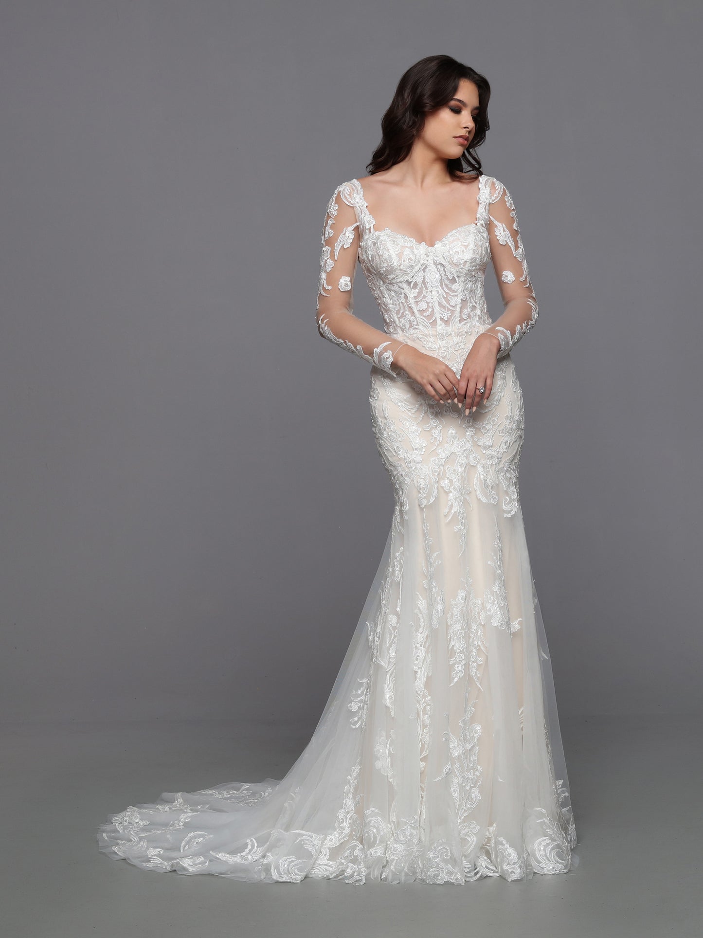 Davinci Bridal 50774 Long Sleeve Sheer Corset Lace Mermaid Wedding Dre –  Glass Slipper Formals